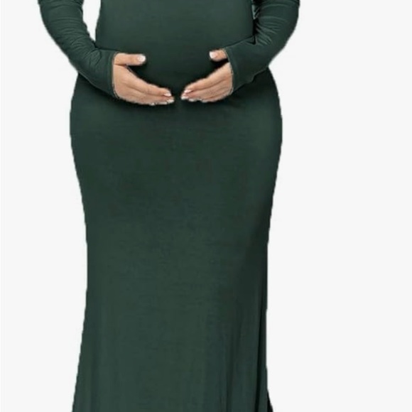 Maternity: Fitted floor length dress long sleeve off shoulder with ruffle - Picture 6 of 6
